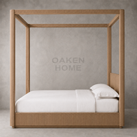 Lit plateforme à baldaquin en bois massif OAKEN, moderne et durable, lit de luxe personnalisé pour villa, hôtel, mobilier de maison
