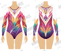 Justaucorps de gymnastique de compétition à sublimation pour filles, justaucorps de gymnastique à manches longues pour académie de danse