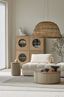 Luxuriöses Vintage Nordisch-Japandi Beistelltisch-Set mit 2 Schubladen, Multifunktionaler Stauraum, Eiche Massivholz Rundtisch, Modernes Couchtisch-Set