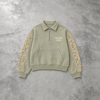 Sweat-shirt personnalisé pour homme, beige, col zippé, avec empiècements camouflage sur les manches, poche kangourou, logo OEM ODM