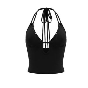 Viviblook C26TP070 Débardeur Crop Top Femme Printemps-Été à Bretelles, Dos Nu, Rivets, Couleur Unie - Product Image 4