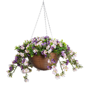 Décoration de jardin LUYI - Herbe artificielle violette résistante aux UV, durable, en plastique, suspendue dans un panier en fibre de coco - Product Image 5