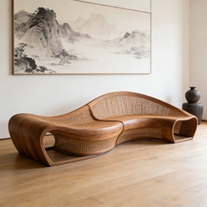 Y713 Customizable Wooden Slice <b>Bench</b> Artistic Custom Form Commercial Seating for Mall Corridor Airport Waiting Area Design - Product Image 6