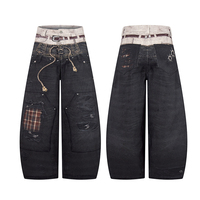 Pantalon en jean vintage coupe droite style rétro américain, imprimé, jambes larges, pour hommes et femmes