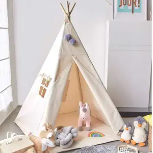 Maibeibi Baby Tipi Tent House Playhouse Indoor Foldable Children's Toy Tents Cotton Canvas 4 Poles Kids Indian Teepee Tent