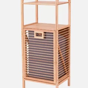 Cesto de ropa de bambú con gabinete de 33x15x85cm, doble capa con estante y asas para colgar ropa, organizador de ropa para lavandería. - Product Image 5