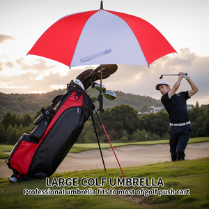 Parapluie de golf automatique robuste et durable de grande taille (62/68/72 pouces) rouge et blanc avec impression de logo sur le sac de golf - Product Image 1