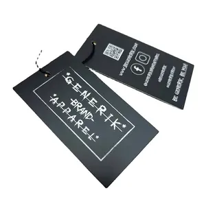 Custom hang tags clothing tag custom clothes labels black card Embossed swing ticket with string clothing hang tags for clothes