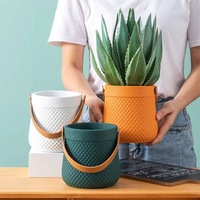 Pot de fleurs rond en céramique créatif, pour balcon, jardin, hôtel, maison, décoration, pot portable, solide et durable, pot de fleurs simple