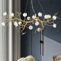 Lustre en cuivre portugais, lampe de style européen post-moderne, feuille de lotus en cristal, luminaire suspendu pour hôtel, club