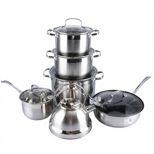 Conjunto de Panelas de Aço Inoxidável Reforçado 12 Peças: Panela Grande, Panela, Frigideira, Chaleira com Apito - Utensílios de Cozinha Modernos e Minimalistas - Product Image 4