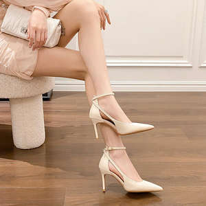 Zapatos de Tacón Alto Puntiagudos Personalizables con Logo para Mujer, con Correa al Tobillo, para Vestir de Noche, Tacones Finos de PU, Punta Cerrada, que Aumentan la Estatura - Product Image 4