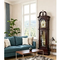 Horloge de grand-père rustique vintage en bois massif Zhao, avec mécanisme Hermle, pendule, design arqué et phases de lune
