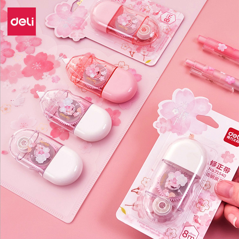Deli 71540 Sakura, ограниченная серия, двусторонняя коррекционная лента, Милая Мини-Студенческая коррекционная лента большой емкости для девочек