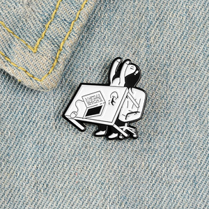 Pin de esmalte personalizado con diseño 'Tired of Working', broches en blanco y negro, insignia 'Crashing Girl' para solapa de camisa y bolso, joyería de dibujos animados, regalo para amigos - Product Image 1