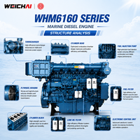 Motor Diésel Marino WEICHAI Serie WHM6160 de 220-556kW, 24.12L, 6 Cilindros, 4 Tiempos, Refrigerado por Agua, para Barcos de Pesca, Remolcadores y Trabajo de Carga