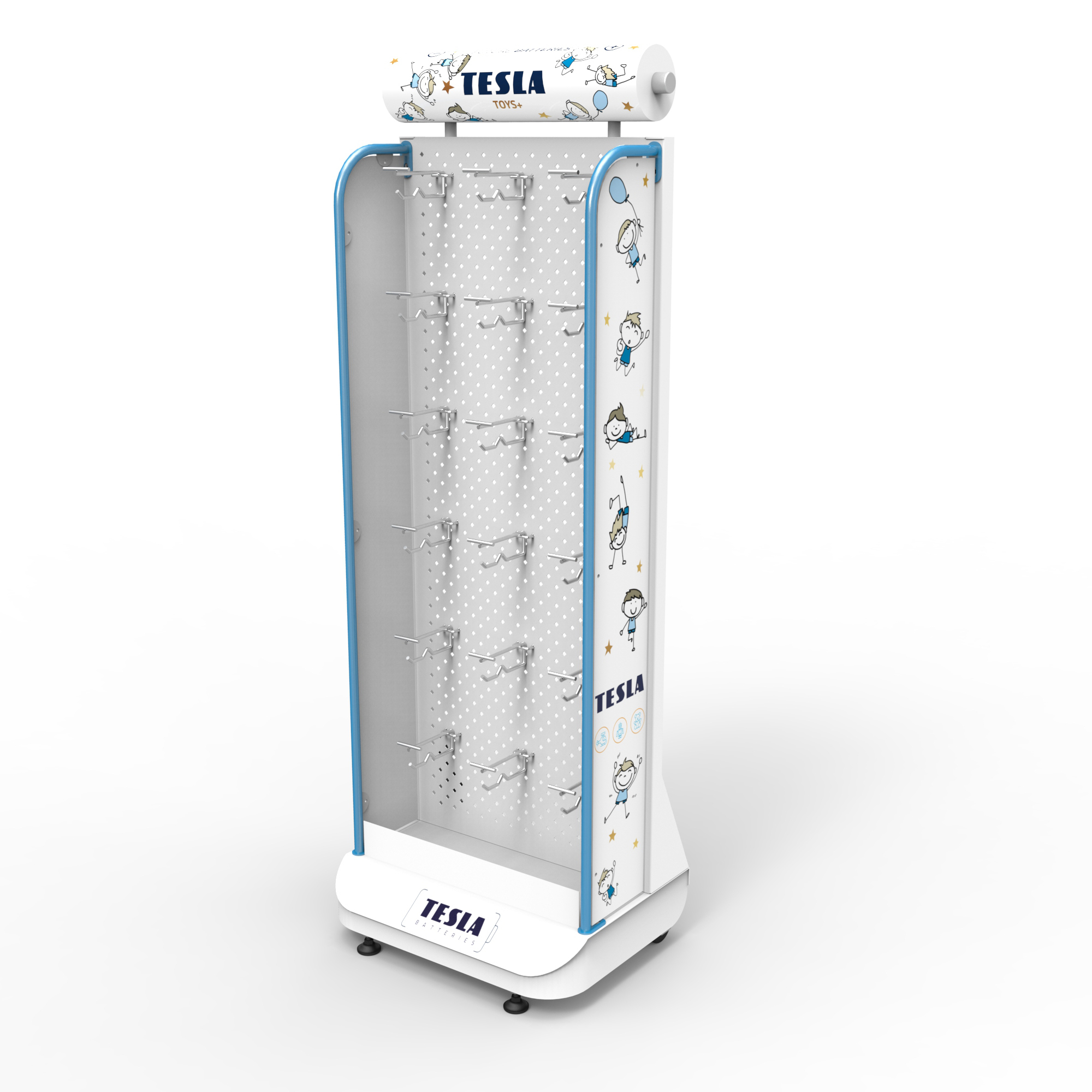 Battery Metal Display Rack Rechargeable Battery Single-side Floor Stand Hole Plate Shelf with Mobile Hooks and Wheels. — view 4