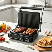 Grill électrique sans fumée pour panini 4 tranches avec réglage de la température, plaques amovibles, hauteur réglable