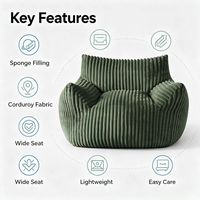 Fauteuil lounge en velours côtelé vert pour salon, canapé pouf moderne, siège individuel confortable pour se détendre