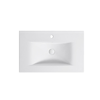 Lavabo Rettangolare Moderno in Ceramica Bianca per Bagno, Montaggio a Parete, con Foro Singolo per Rubinetto, per Hotel e Ospedali, Anello di Troppopieno Incluso