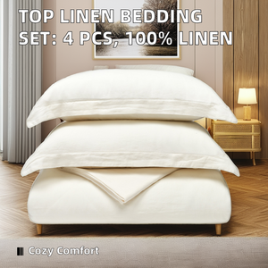 Best Quality 100% Linen Bedding <strong>Set</strong> 4 Pcs Popular Solid Pattern Quilt Cover <strong>Sheet</strong> Pillowcases Portable &amp; Folded 400tc - Product Image 4