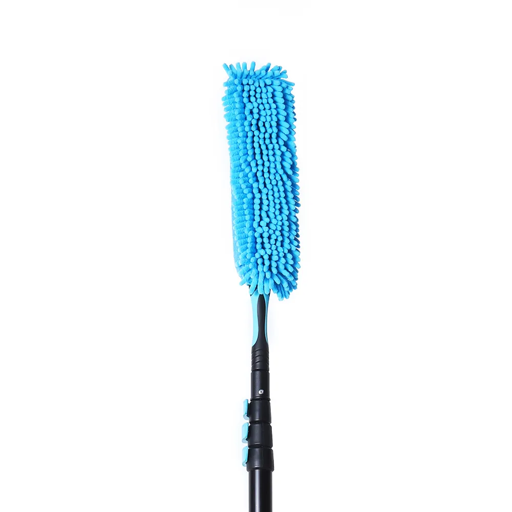 Escova de Chenille espanador azul com haste telescópica para limpeza interna