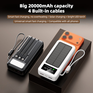 Outdoor High Capacity PD 22.5W Digital Display Portable with Torches 20000mAh Solar Power Bank with Built in 4 <b>Cables</b> - Product Image 2