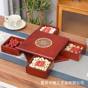 Caja giratoria de madera para frutos secos, caja multiusos roja para guardar dulces de boda, caja con mecanismo Lu Ban de estilo chino para semillas de girasol y - Product Image 4