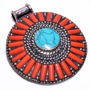 Pendentifs en gros en argent tibétain turquoise faits à la main - Product Image 3