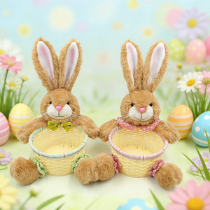 Easter Bunny Basket Plush Toy <b>Small</b> Woven Storage Bucket Cute Rabbit Stuffed Animal Organizer Candy Egg Holder Holiday <b>Gift</b> <b>Box</b> - Product Image 2