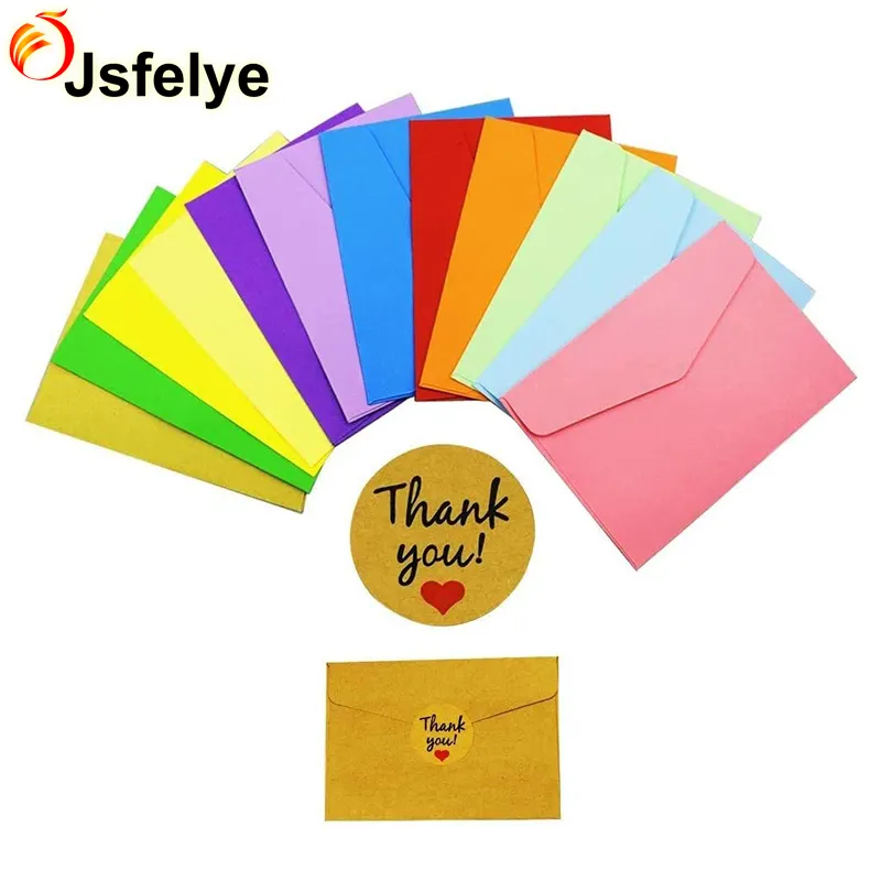 Mini enveloppes de couleurs mélangées mignonnes jolies enveloppes avec autocollants ronds en Kraft pour carte cadeau de noël, de mariage et d'anniversaire