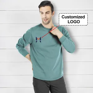 Long Sleeve Cotton O Neck Casual Heavyweight Plain Custom Screen DTG 3D Printing Plus Size Men Streetwear T-Shirt For Man