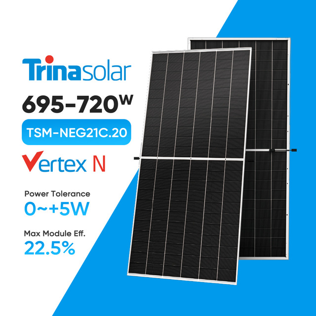 Trina Solar Panel Photovoltaivo 695W 700W 705W 710W 715W 720w 700 Watt Bifacial Trina Topcon Solar Panels