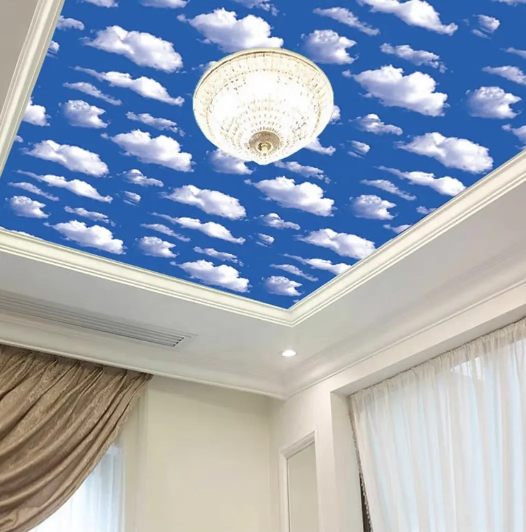 วอลล์เปเปอร์สดท้องฟ้าสีขาวเมฆ DIY ตกแต่งบ้านติดต่อกระดาษแผ่นลอกและติดเพดานศิลปะ