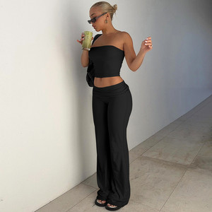 Completo Moda Primavera 2025 <span class=keywords><strong>King</strong></span> Mcgreen Star, Top a Fascia Tinta Unita con Pantaloni a Zampa, Vestibilità Slim per Donna - Product Image 2