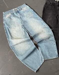 <span class=keywords><strong>Jeans</strong></span> da Uomo di Alta Qualità Produttore Personalizzato Lavaggio Vintage Nero Blu Stile Stacked Effetto Distressed Gamba Larga Baggy in Denim - Product Image 4