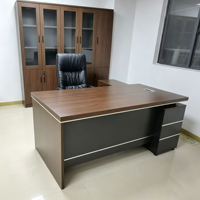 Bureau de direction moderne avec tiroirs, bureau en forme de L pour manager, mobilier de bureau en bois de noyer pour patron, PDG