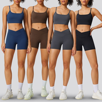 YNSEA Grosir Pakaian Olahraga Kustom, Pakaian Aktif Wanita, Legging Yoga, Pakaian Gym Wanita, Set Olahraga Wanita, Celana Pendek, Sport Bra, Set 2 Potong