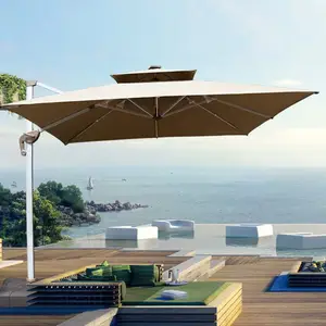 Polyester Waterproof Canopy Umbrella Sunshade Offset Beach Umbrella with Handle Crank Ideal for Patio Backyard and Beach