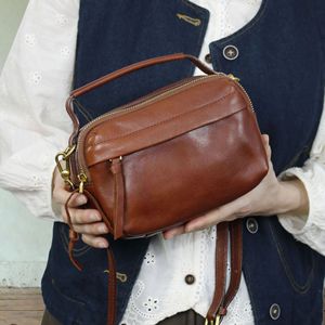 Women's Mini Leather Crossbody <b>Bag</b> Horizontal Square Zipper Closure Vintage Style Coffee Brown All Seasons Everyday Use - Product Image 3