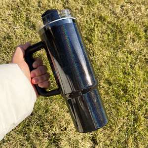 Bpa Free Plated 14Oz 30Oz 40Oz Shimmer Tumbler <b>Double</b> <b>Walled</b> Underneath Holographic Black Coffee <b>Mug</b> - Product Image 1