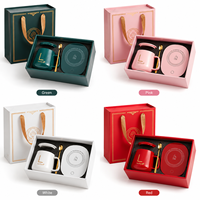 Ensemble cadeau chauffe-tasse en céramique personnalisé avec cuillère, ensemble de tasses chauffantes pour café avec couvercle, coffret cadeau pour bureau d'entreprise