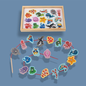 Jeu de pêche magnétique et de perles en bois pour enfants, entraînement précoce à la coordination œil-main et à la concentration, jeu de puzzle de bureau pour bébés - Product Image 3