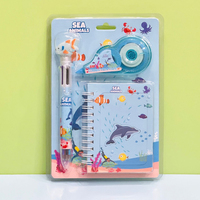 GF Fournitures scolaires Ensemble de papeterie de 3 pièces d'animaux mignons de dessins animés Filles Enfants Adolescents Stylos à bille Ensemble de cahiers avec ruban correcteur