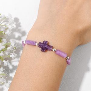 Nouveau Bestone hommes et femmes cristal naturel améthyste oeil de tigre croix breloque Bracelet perlé à la mode Bracelet en pierre naturelle - Product Image 2