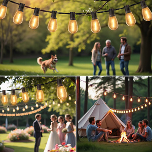 S14 100ft IP65 LED Solar <b>String</b> Waterproof Outdoor Garden 50 Bulbs 2700K Warm White Remote Control Dimmable Lithium Battery - Product Image 4