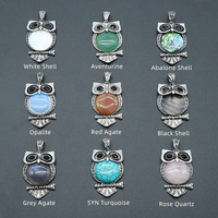 Collier pendentif hibou incrusté d'agate naturelle multicolore, pierres semi-précieuses pour la fabrication de bijoux, vente en gros