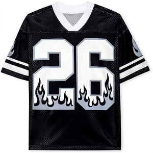 Black Mesh Football Jersey V Neck Short Sleeve Cartoon Striped Front Logo 100% Polyester Breathable Quick Dry Training Shirt - Product Image 1