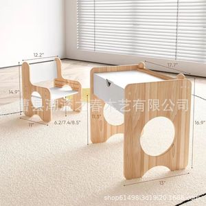 Wooden children's study table and chair set, children's <b>drawing</b> table, baby dining table and chair set, building block table - Product Image 3