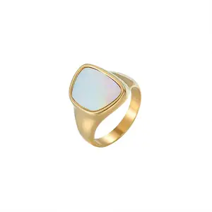 Новое модное Оптовое кольцо из нержавеющей стали позолоченные ювелирные изделия БЕЛЫЕ РАКУШКИ кольца ювелирные изделия для женщин